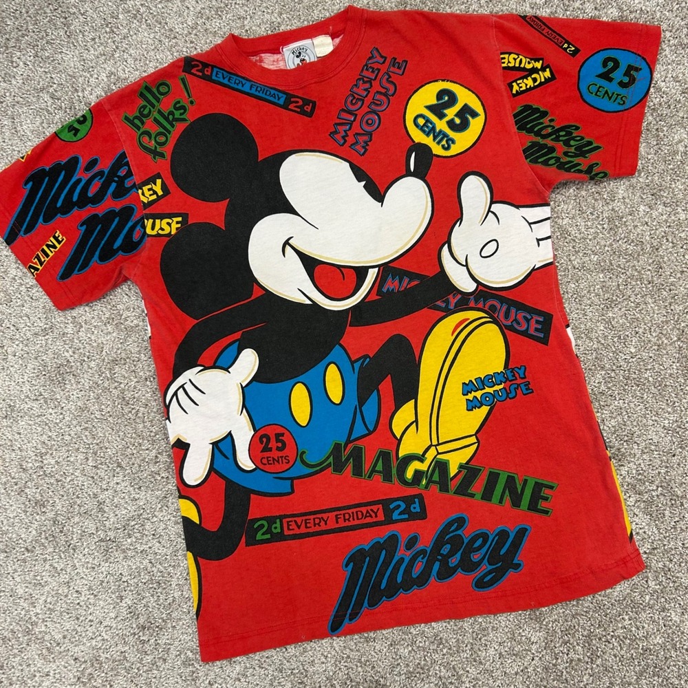 Vintage Mickey & Co Mickey Mouse AOP Tshirt 90s Size Large 25 Cent‎ Magazine
